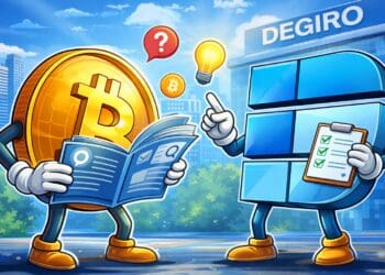 Cartoonachtige illustratie met crypto-elementen ter ondersteuning van een informatieve handleiding over cryptocurrency