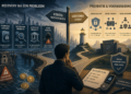 Editorial illustratie van een crypto-gebruiker op een kruispunt tussen recovery na verlies en preventieve oplossingen zoals social recovery en seed back-ups.